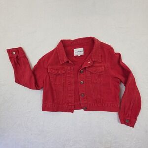 The Style Between Us Red Denim Cropped Jacket Womens Large Y2K Streetwear Casual